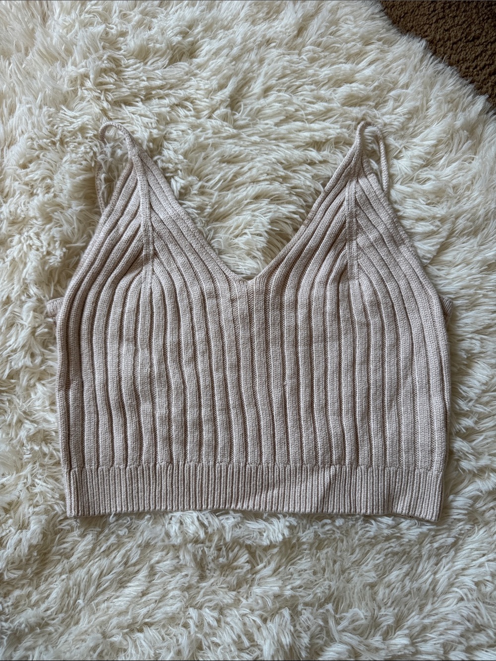 SHEIN Ribbed V-Neck Knit Cami - Cream